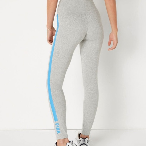 NWT Pink Cotton High Waist Full Length Legging - Heather Charcoal/Azure Sky Strp - Picture 3 of 14